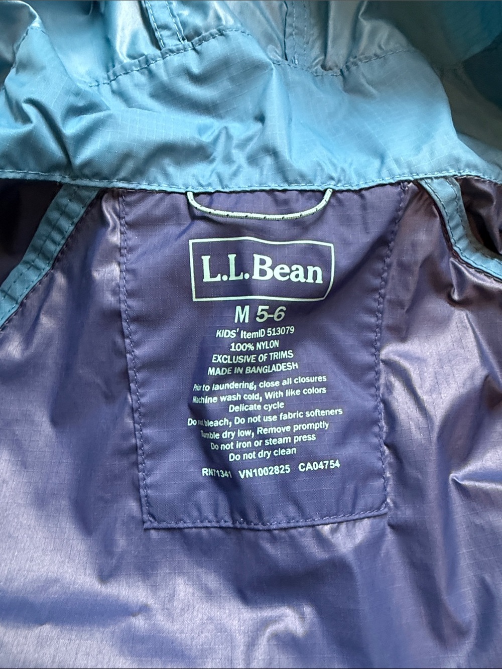 L.L. Bean Kids' Two-Tone Blue Hooded Rain Jacket - Picture 2 of 4